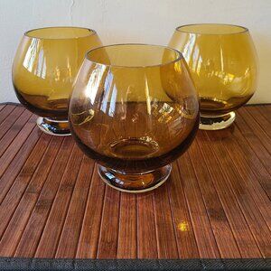 Three Vintage Amber Goblet Vase/Candle Holders